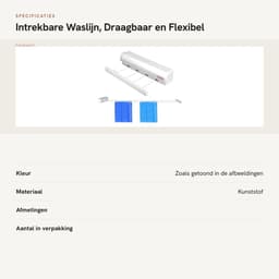 Dailygoods- Waslijn Intrekbaar - Draagbaar Droogrek - Flexibel Muurmodel - Automatisch Telescopisch Ontwerp - Voor Binnen/Buiten - Belastbaar tot 8 kg — thumbnail 5