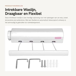 Dailygoods- Waslijn Intrekbaar - Draagbaar Droogrek - Flexibel Muurmodel - Automatisch Telescopisch Ontwerp - Voor Binnen/Buiten - Belastbaar tot 8 kg — thumbnail 4