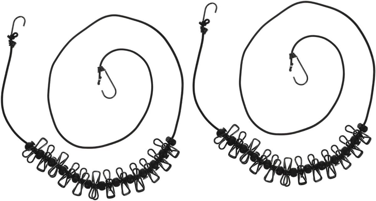 Waslijn Set - Droogtouw Met Clips - Buiten Kleding Drogen - Winddicht Ontwerp - 2 Delig - Zwart — afbeelding 1