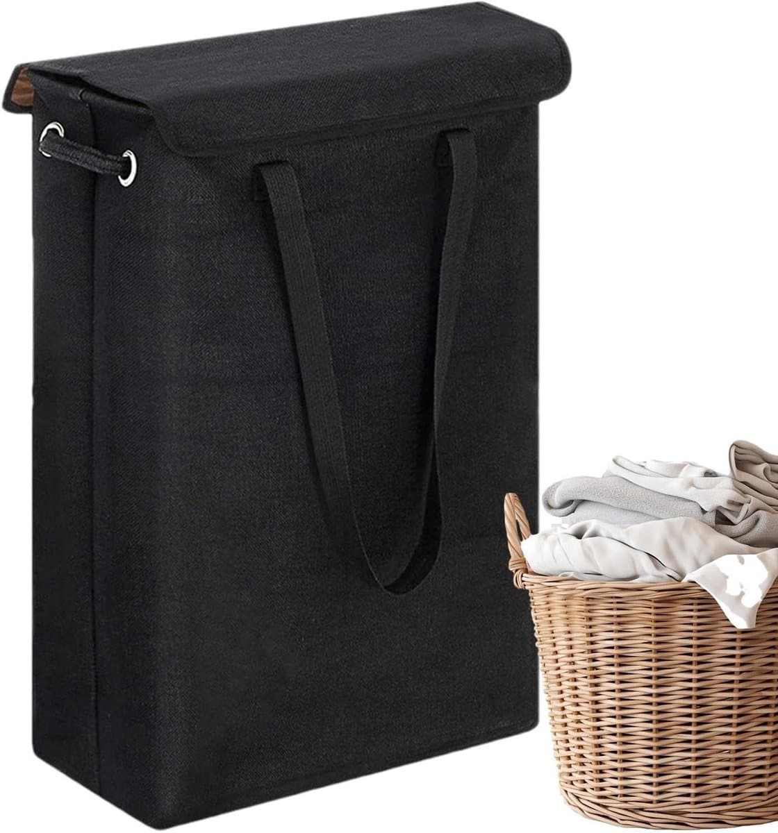 Wasmand Organizer - Opvouwbare mand - Vuile kleding - Versterkte bodem - 28.9 x 19 x 60 cm - Zwart — afbeelding 1