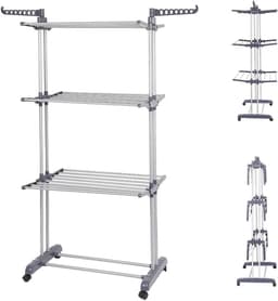 Opklapbaar Droogrek - Wasdroger Toren - Kleding Drogen - 3 Etages Vleugels - 75x49x170 cm - Grijs — thumbnail 1