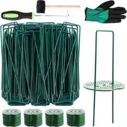 100 Grondankers met 100 Bufferdiscs, 150 x 35 mm, Roestvrij Gegalvaniseerde U-vormige Pinnen voor Tuin, Onkruidbestrijding en Tentbevestiging met Hamer en Handschoenen — thumbnail 1