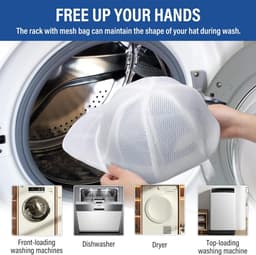 Hoedenwasser - Hoedenrek - Hoedenwasmand voor de wasmachine - Wit - Hoedenwasser met netzak - Honkbalpettenwasser - Honkbalpettenwasmachine - Hoedenreinigingsmand - multifunctionele hoedenverzorgingstas — thumbnail 2