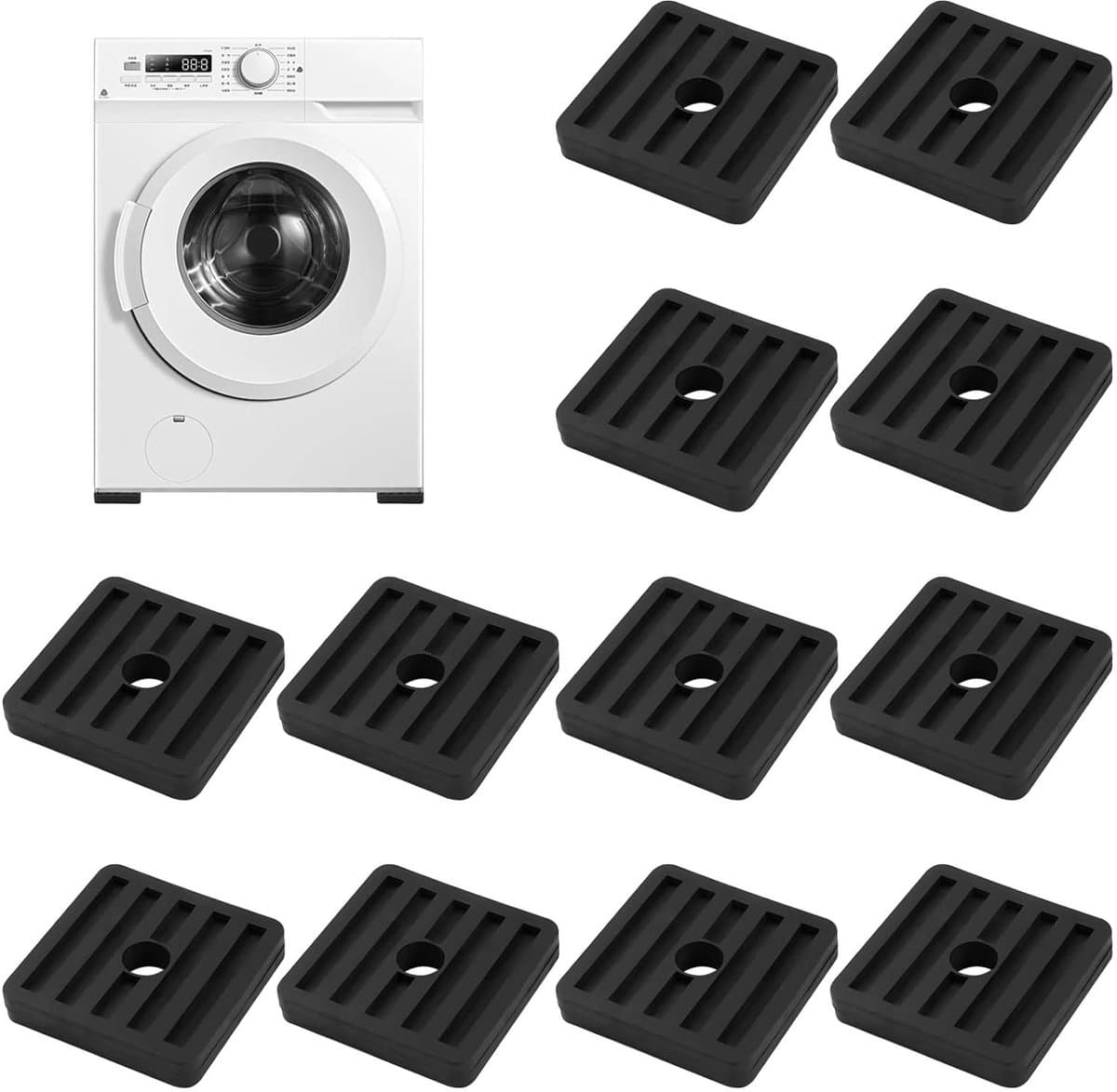 Rubberen Trillingsdempers - Anti-trillingsmat Pads - Airco Stabiliseren - Antislip Groeven - 47x47x08 cm - Zwart — afbeelding 1