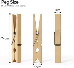 Houten kledingharingen - Waspinnen duurzaam - Wasgoed ophangen - Niet-slip grip - 60 stuks - Houtkleur — thumbnail 5