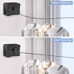 Uittrekbare Waslijn - Wand Waslijn - Ruimte Besparen - Doorhangvrij Ontwerp - 5.1 Meter - Zwart — thumbnail 3
