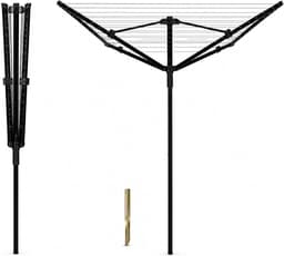 Droogrek Buiten - Waslijnen 4 Armen - Kleding Drogen - Inclusief Grondanker - 45 Meter Drooglijn - Zwart — thumbnail 1