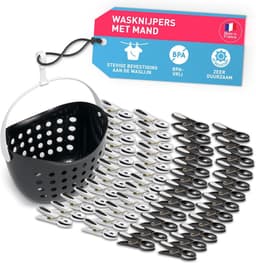Wasknijpers met mand - Zachte clips - Was ophangen - Laat geen sporen achter - 40 stuks - Wit zwart — thumbnail 1