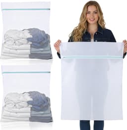 Dailygoods- Waszak Groot 60 x 80 cm - Waszakken voor Wasgoed - Wasnetten met Ritssluiting - Witte Waszakken - Set van 2 Stuks - Polyester Materiaal - Wasnet — thumbnail 1