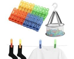 Dailygoods- Kledingklemmen 60 Stuks - Kledingklemmen met Mand