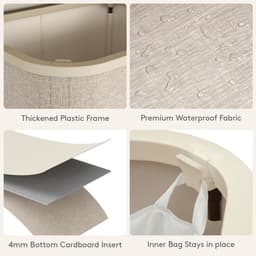 Grote Wasmand Met Deksel 65L - Opvouwbare Wasbox Met Plastic Handvatten En Uitneembare Waszak - Laundry Basket Voor Vuil Wasgoed, Kleding En Textiel - Voor Wasruimte, Slaapkamer, Badkamer En Slaapzaal - Beige — thumbnail 5
