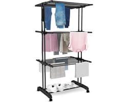 Drie laags droogrek - Kledingdroger Wasrek - Kleding Drogen - Opvouwbaar met wieltjes - 72 x 50 x 172 cm