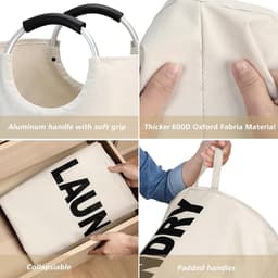 1 stuk - Handwaszak van stof - Wasmand van Oxford-stof - Opvouwbare opbergtas voor speelgoed - 90 liter - Gebroken wit - 38*72 cm - Geschikt voor slaapkamers, kledingkasten en studentenkamers — thumbnail 3