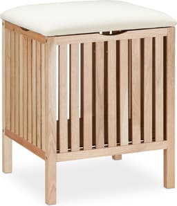 wasmand kruk - badkamerkruk - 40 liter - 51 x 41 x 41 cm - hout - naturel-wit — thumbnail 5