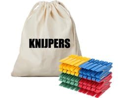 Canvas knijperzak/ opbergzakje knijpers wit/ offwhite met koord 25 x 30 cm en 100 plastic wasknijpers - Knijperzak met knijpers