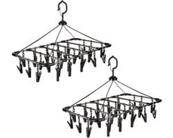 Set van 2x stuks droogcarrousel/droogmolen zwart met 32 knijpers 52 x 39 cm van kunststof - Droogrekje