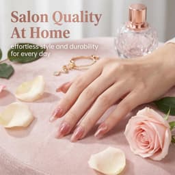 1 set, valse nageltips, vierkante gladde kunstnagels, kort nageldesign, nude tot donkere wijnverloop, voor dagelijkse stijl en speciale gelegenheden, 1 cm, roze goud — thumbnail 3