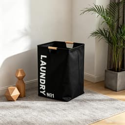 Wasmand, zwart, 50 x 40 x 30 cm, opvouwbaar en waterdicht, van Oxford-stof met houten handgrepen, grote capaciteit, elegante wasmand voor badkamer, slaapkamer en huis — thumbnail 2