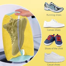 Schoenenwaszak sneakers, wasmachine schoenenwaszak upgrade met dempingsbescherming en ritssluiting,wasnet voor sneakers 39x19cm waszak voor sportschoenen (geel) — thumbnail 3