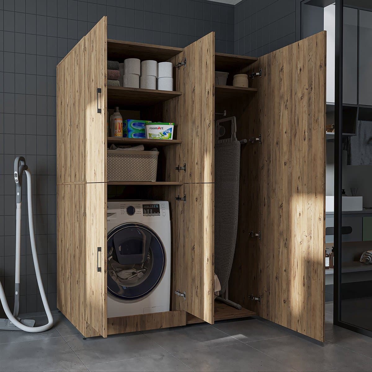 Roomart DORA-II Wasmachine Ombouwkast 130x186 cm - Eiken — afbeelding 1