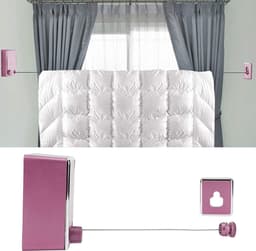 Waslijn, Wandgemonteerde Waslijn met 2 Stuks 4 Meter Touw Maximale Belasting 20 Kg, voor Binnenbalkon (PINK) — thumbnail 2