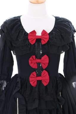 Zwarte ruches chiffon jurk Rococo Victorian Gothic Lolita Cosplay (maat L) — thumbnail 5
