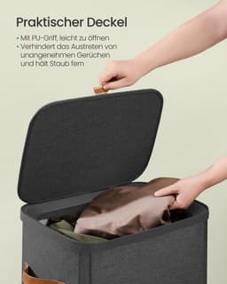 Wasmand, 100 L Wasmand, Eenvoudige montage, met deksel en handgrepen, Verwijderbare waszak, 42 x 32 x 75 cm, Inktzwart — thumbnail 3