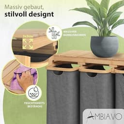 Wasmand met 4 vakken, ruimtebesparend design en bamboeconstructie — thumbnail 3