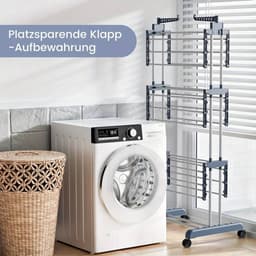 4-Laags Kledingdroogrek met Wielen – Grote RVS Wasdroger met Verstelbare Opvouwbare Vleugels – Geschikt voor Binnen & Buiten — thumbnail 4