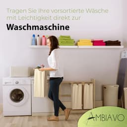 Wasmand 3 Vakken - Wassorteerder -90L-Beige — thumbnail 3