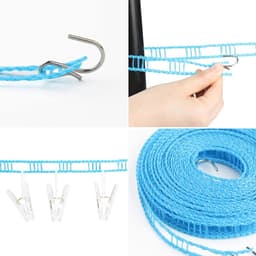 Draagbare Winddichte Nylon Waslijn - 3 Stuks 8m met Antislip Pins voor Binnen en Buiten — thumbnail 3