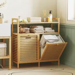 HOMCOM wasmandkast - bamboe - 82L x 33B x 88H cm natuurlijk hout — thumbnail 2