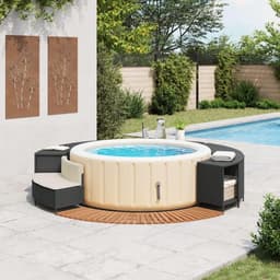 Luxe Spa-Ombouw met Opslag, Acaciahout & Zwart Polyrattan – Geschikt voor Opblaasbare Jacuzzi’s – Inclusief Bank, Trap & Opbergvakken – Spa Edge Surround – Alta Furniture — thumbnail 1