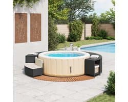 Luxe Spa-Ombouw met Opslag, Acaciahout & Zwart Polyrattan – Geschikt voor Opblaasbare Jacuzzi’s – Inclusief Bank, Trap & Opbergvakken – Spa Edge Surround – Alta Furniture