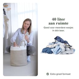 Jubbly® - Wasmand - Wassorteerder - Opbergmand - Wasmand opvouwbaar - Wasbox - Woon Accessoires - 40 Liter - 100% Handgeweven Biologisch Katoen — thumbnail 5