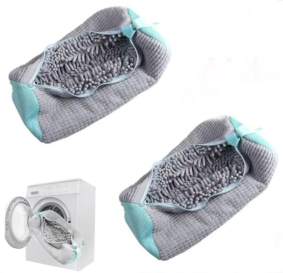 2 stuks - Schoenwaszak - Waszak - Met ritssluiting - 360° rondom reiniging – Geschikt voor sportschoenen, kleding - Machinewasbare waszak voor schoenen - 39*19 cm - grijs — afbeelding 1