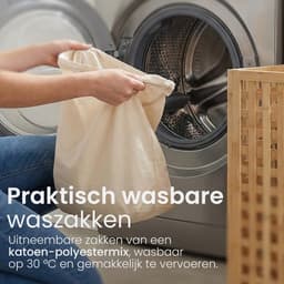 CLP Wasmand met deksel - 2 Vakken Dorothea - rechthoek - Wasbox - waszakken wasbaar uitneembaar - Bamboe Frame - voor Badkamer - natura — thumbnail 4