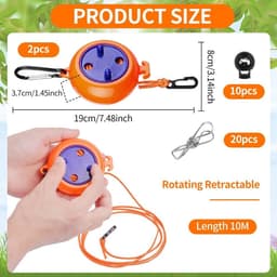 Intrekbare waslijn voor op reis - 2-pack, 10 meter draad, verstelbaar met 10 gespen, 20 wasknijpers - Oranje. — thumbnail 5