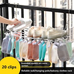 Hangend Roestvrijstalen Droogrek voor Balkon en Verwarming - met 20 knijpers-Ruimtebesparend en Duurzaam - Perfect voor Kleding, Handdoeken en Kussens-60cm — thumbnail 5