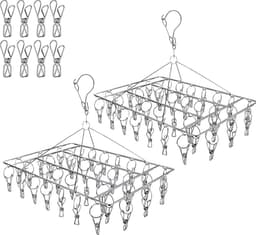 Goodivery ® 2 stuks roestvrijstalen sokken-drogers, wasrek, draaihaak, winddicht, kleerhangers voor sokken, ondergoed, beha's, babykleding, handschoenen (met 8 reserveclips) — thumbnail 1