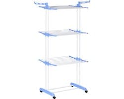 Gran Vida® - Droogrek - Ruimtebesparend - Stabiele Constructie - Veelzijdig - Handig Met Wielen - Blauw/Wit — afbeelding 1