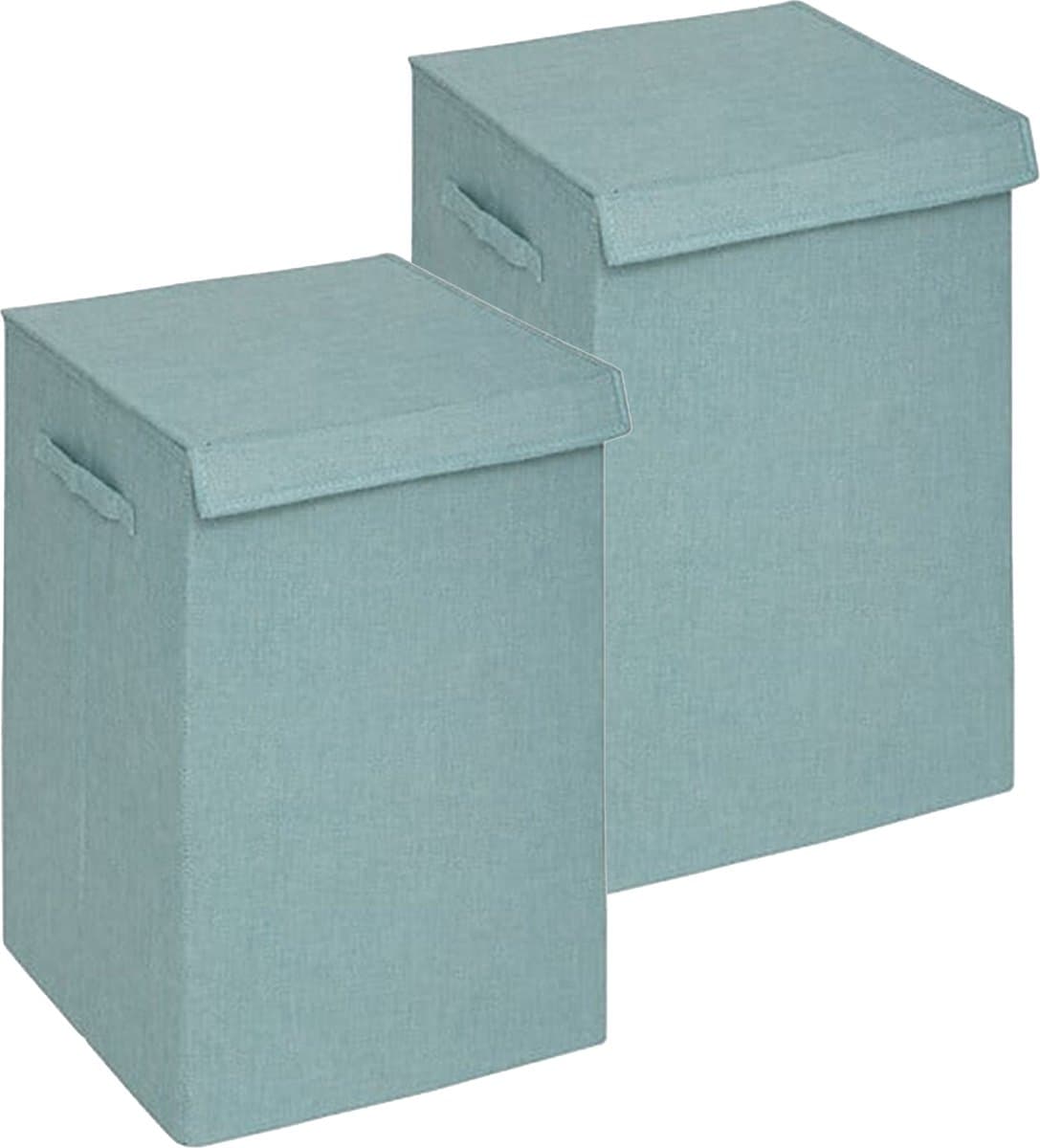 5Five Eureka sorteer wasmand - 2x - 74 liter - lichtblauw - 37 x 37 x 60 cm - MDF/Polyester stof - met afsluitklep — afbeelding 1