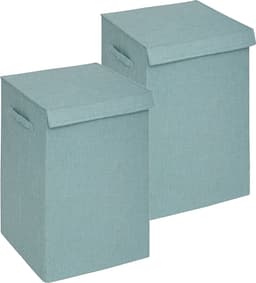 5Five Eureka sorteer wasmand - 2x - 74 liter - lichtblauw - 37 x 37 x 60 cm - MDF/Polyester stof - met afsluitklep — thumbnail 1