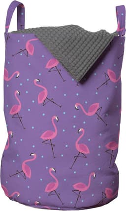 New Bed, Wasmand met Flamingo’s voor meisjeskamer, Flamingo Patroon Opbergmand kinderkamer met Handvatten en Koordsluiting, Speelgoedmand kinderen - Speelgoedkist - Wasbox - 33 x 48 cm — thumbnail 2