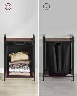 Wassorteerder - 65L - Metaal - vintage Bruin en Zwart -Wasmanden - Wassorteerder met Plank - 50 x 33 x 72 cm — thumbnail 2