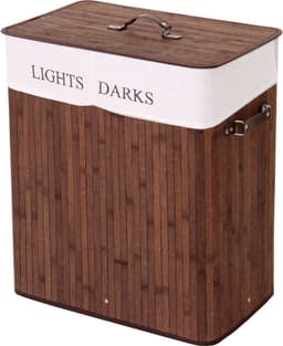 Cosmo Casa Wasmand - Wasbox - Wascontainer - Bamboe - 2 Vakken - Donker Bruin - 63x55x34cm — thumbnail 5