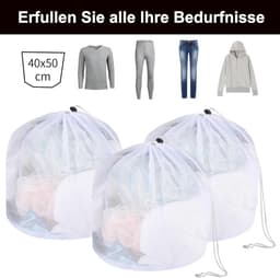Thijox - 3 stuks wasnet voor wasmachine 40 x 50 cm, waszak met koordstopper, fijnmazig voor ondergoed, sokken, mantels, badhanddoek, herbruikbaar, pol — thumbnail 4