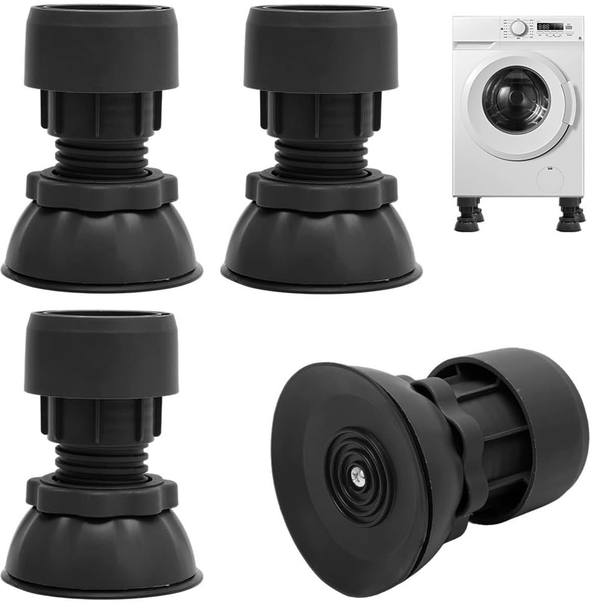 Dailygoods- Trillingsdemper 4 Stuks - Antivibratie Voetjes - Verstelbaar 10-12 cm - Draagkracht 200 kg - Duurzaam PP + TPU - Slipbescherming - Wasmachinevoetjes — afbeelding 1