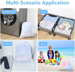 Dailygoods - OTraki Wasnet voor wasmachine, 40 x 50 cm, 2 stuks, grote waszak, met trekkoord, herbruikbare fijnmazige waszakken voor college, slaapzaal en woning (wit) — thumbnail 2