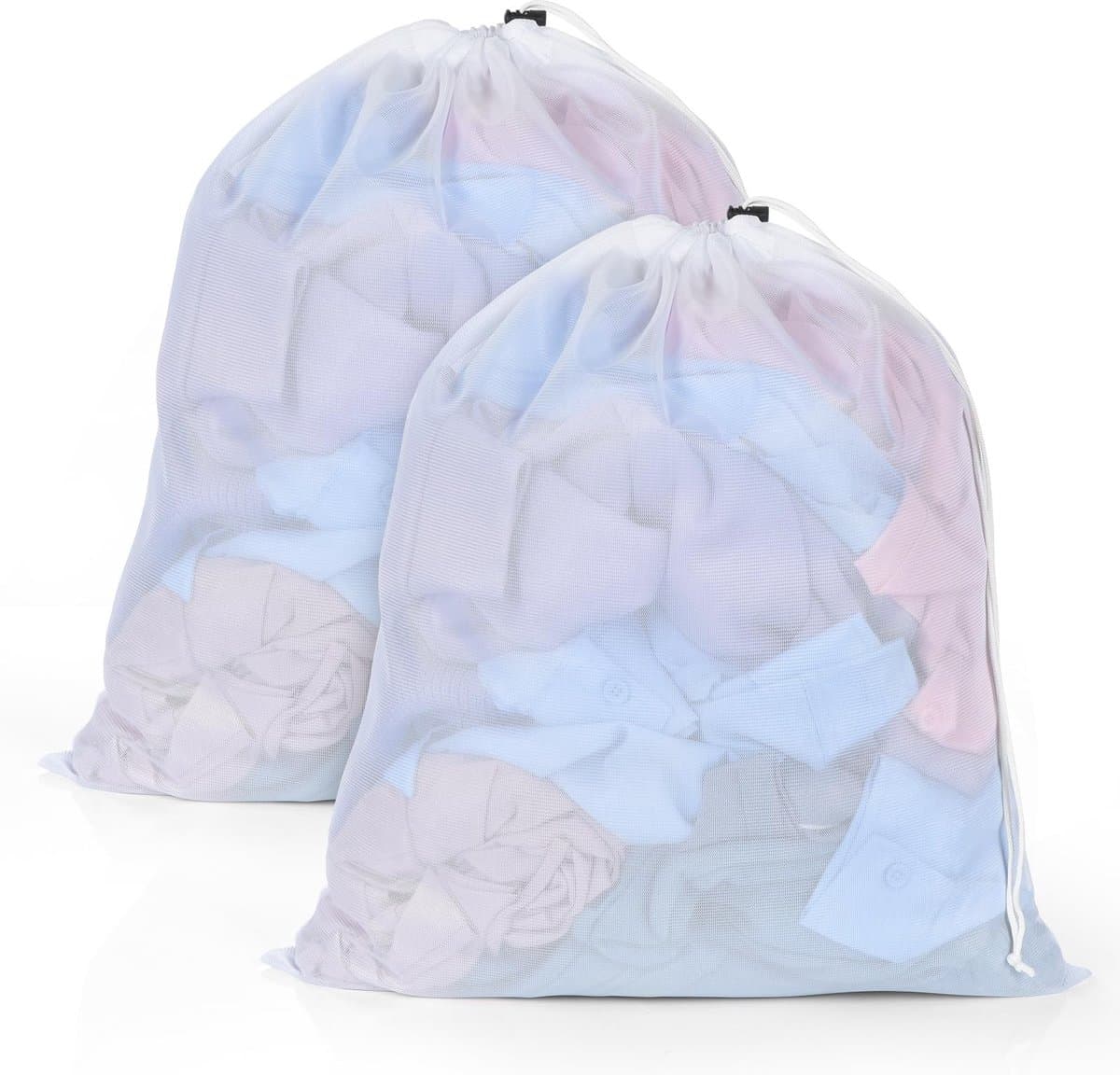 Dailygoods - OTraki Wasnet voor wasmachine, 40 x 50 cm, 2 stuks, grote waszak, met trekkoord, herbruikbare fijnmazige waszakken voor college, slaapzaal en woning (wit) — afbeelding 1